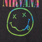 Close-up of the main graphic on the Vintage Modern Nirvana "Tie-Dye Smiley Face" T-Shirt - S