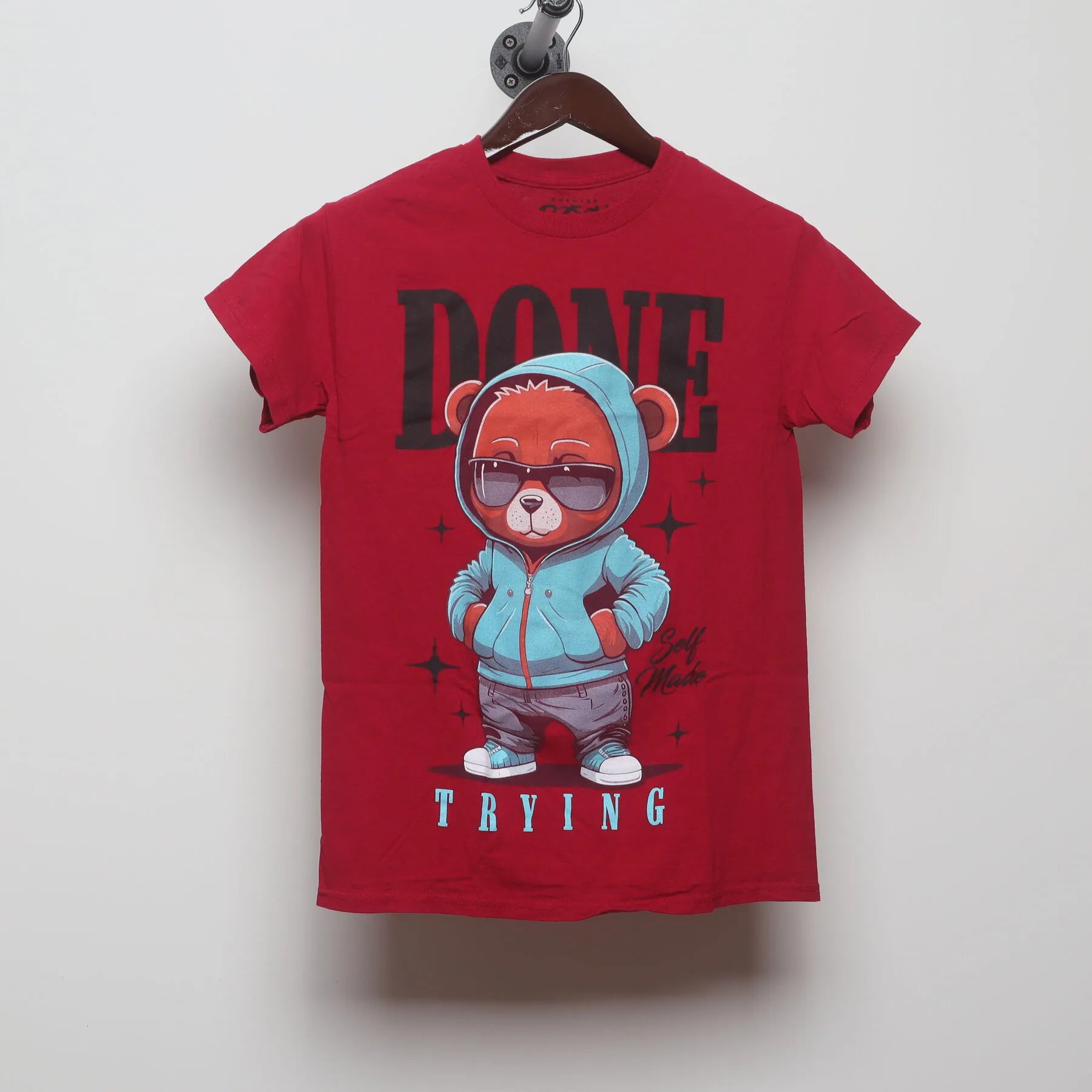 Front view of Vintage Modern Popular Poison "Done Trying" Bear T-Shirt - XS