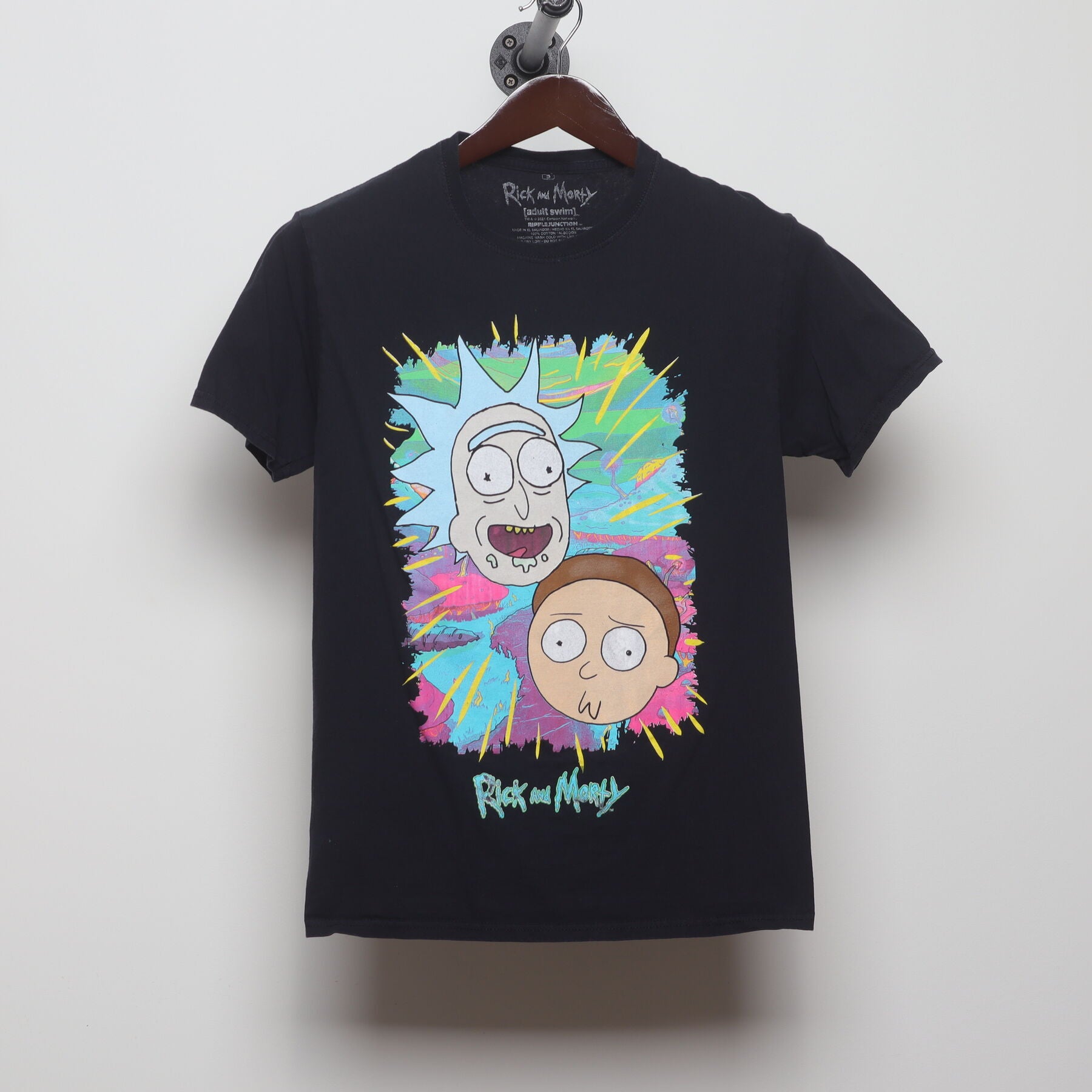 Front view of Vintage Modern Rick and Morty "Neon Portrait" T-Shirt - S