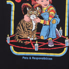 Close-up of the main graphic on the Vintage Modern Steven Rhodes "Caring for your Demon Cat" T-Shirt - L