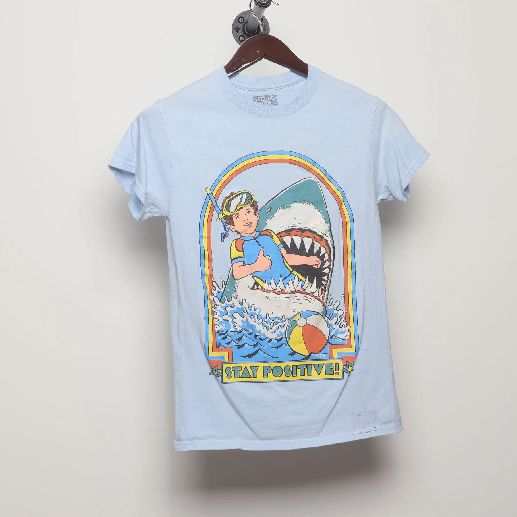 Front view of Vintage Modern Steven Rhodes "Stay Positive!" T-Shirt - XS