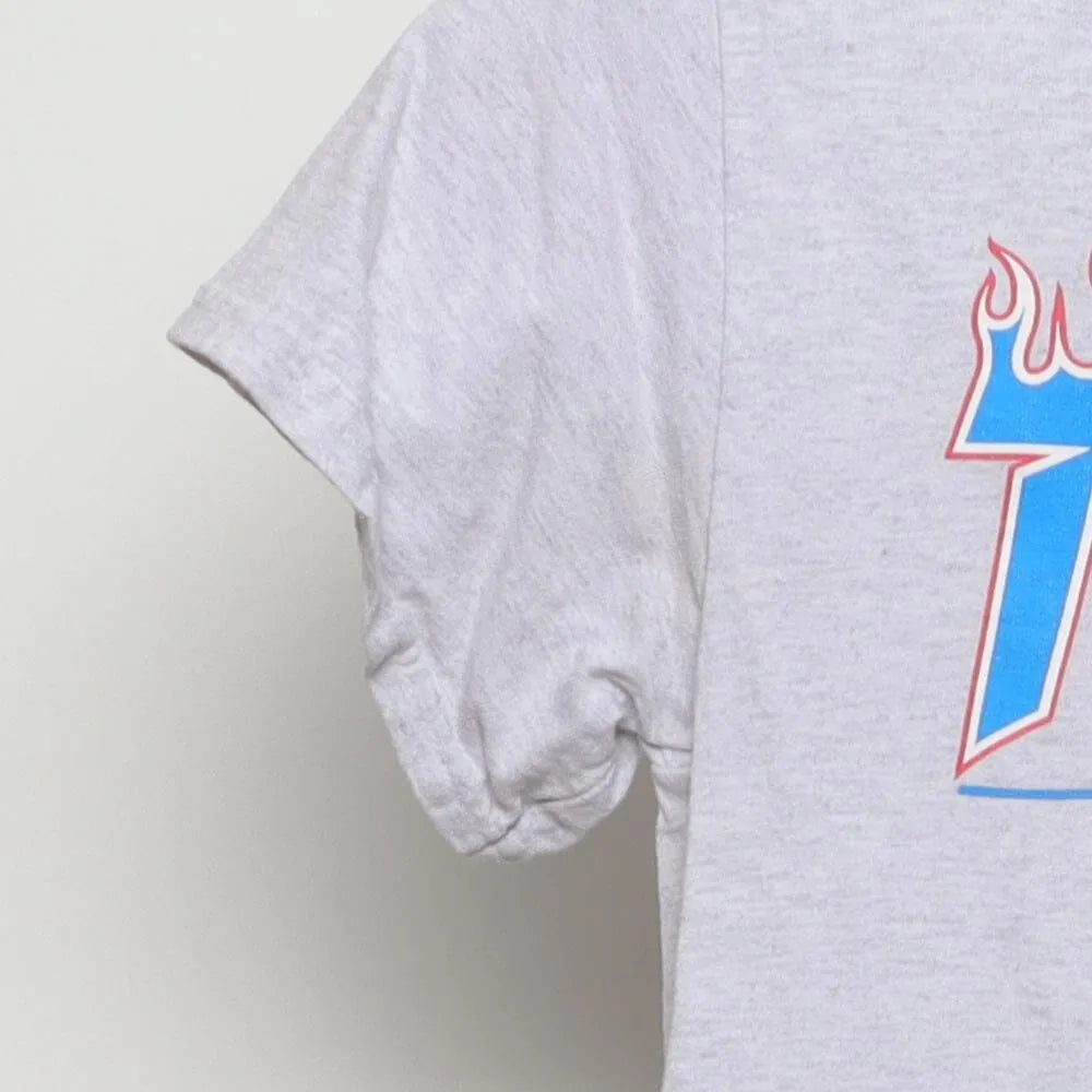 Close-up of the single stitch sleeve on the Vintage Modern Thrasher Magazine "Flame Logo" T-Shirt - XS