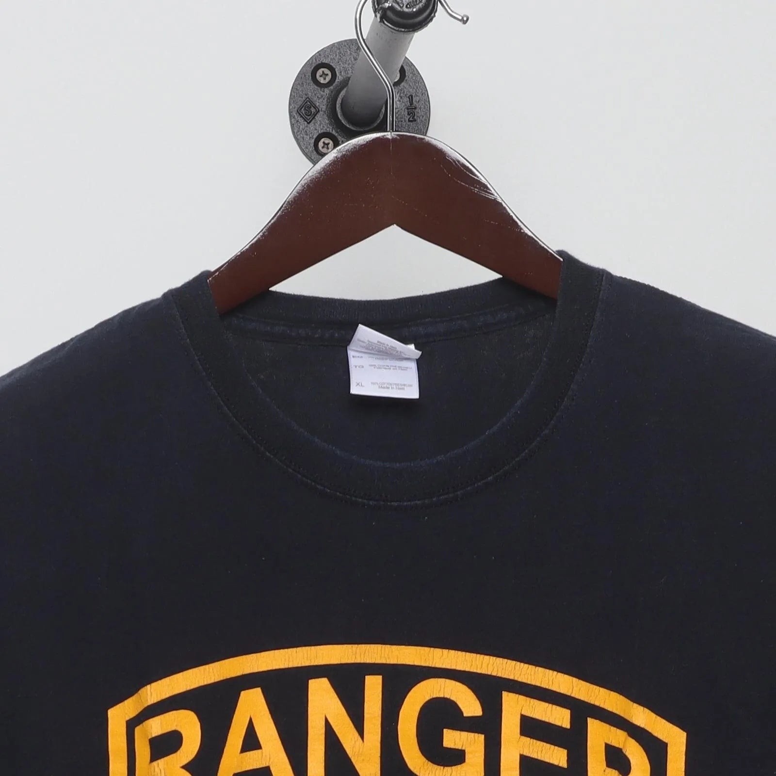 Close-up of the collar and tag on the Vintage Modern US Army Ranger "Ranger Tab" T-Shirt - XL
