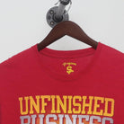 Close-up of the collar and tag on the Vintage Modern USC Trojans "Unfinished Business" 2012 Schedule T-Shirt - M
