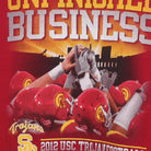 Close-up of the main graphic on the Vintage Modern USC Trojans "Unfinished Business" 2012 Schedule T-Shirt - M