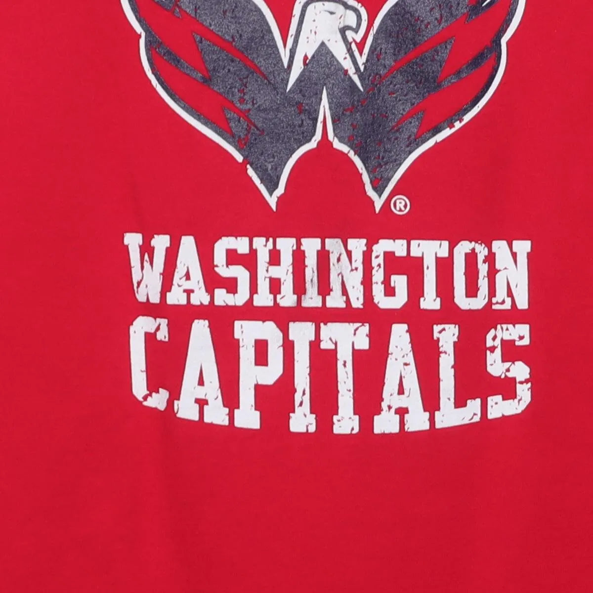 Close-up of the main graphic on the Vintage Modern Washington Capitals "Rock The Red" T-Shirt - S