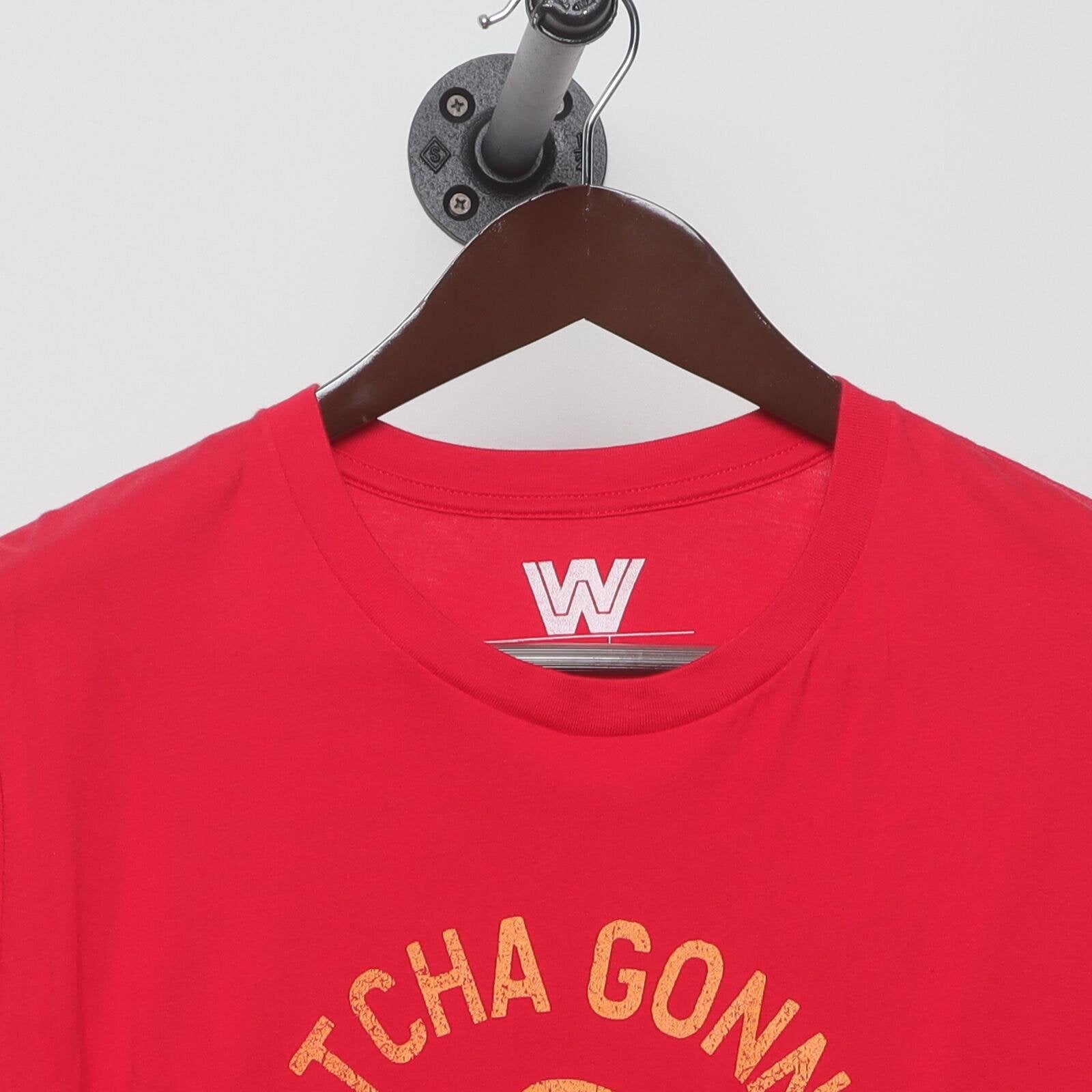 Close-up of the collar and tag on the Vintage Modern WWE Hulk Hogan "Whatcha Gonna Do Brother?" T-Shirt - L