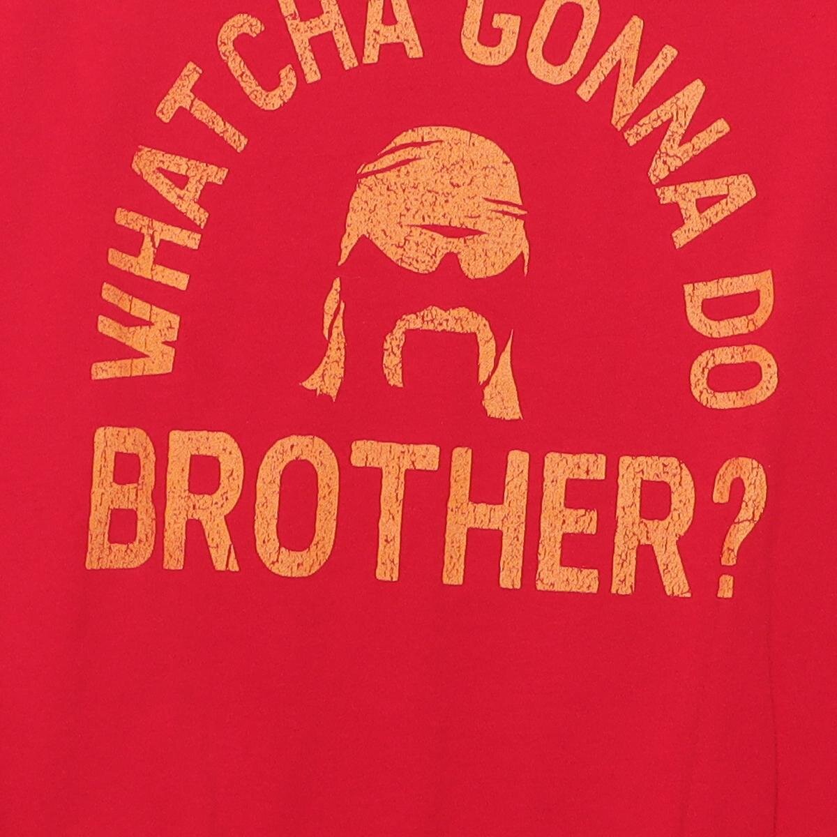 Close-up of the main graphic on the Vintage Modern WWE Hulk Hogan "Whatcha Gonna Do Brother?" T-Shirt - L