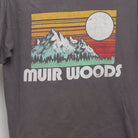 Close-up of the main graphic on the Vintage Muir Woods Retro Sunset Graphic T-Shirt L