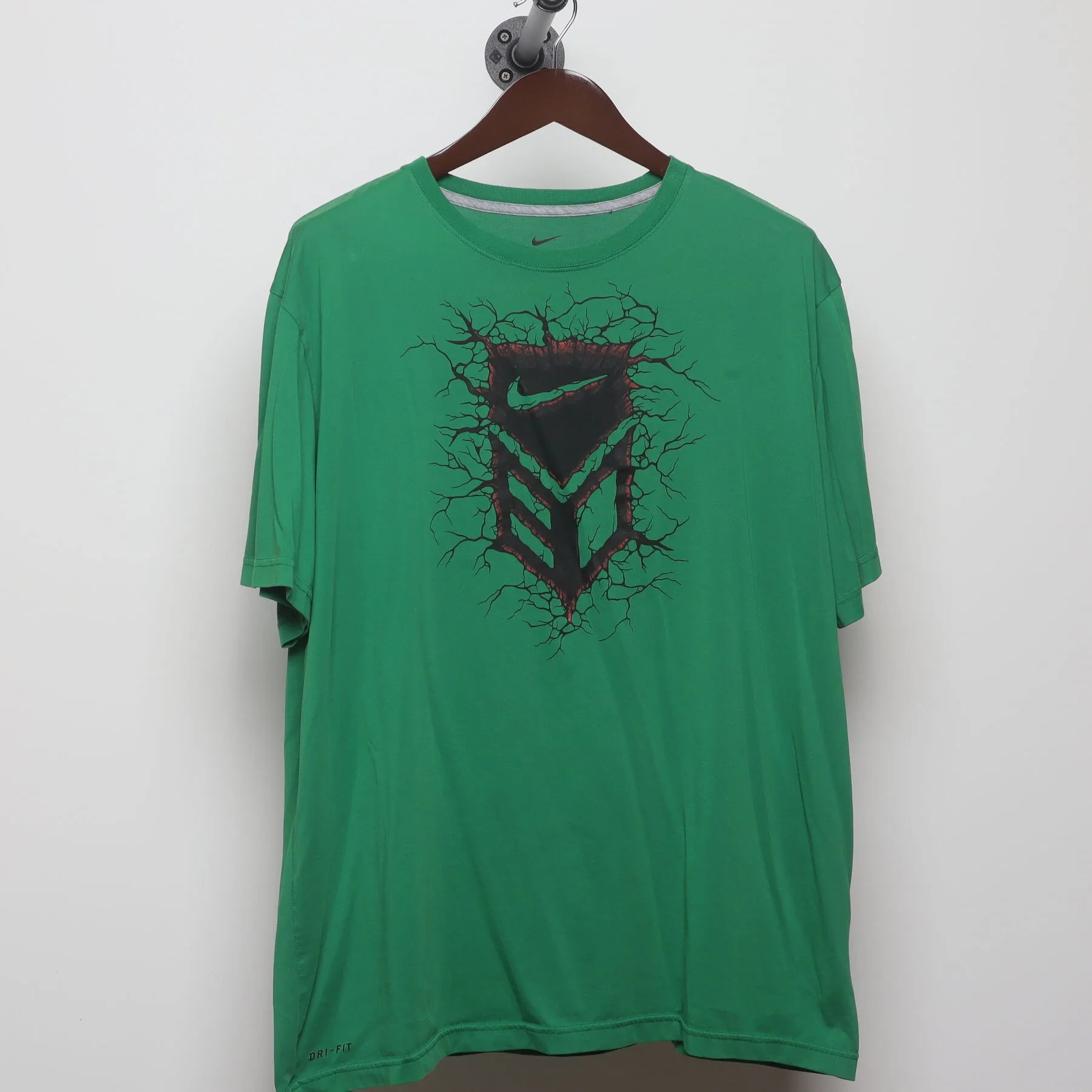 Front view of Vintage Y2K Nike "Cracked Shield Graphic" T-Shirt - XL