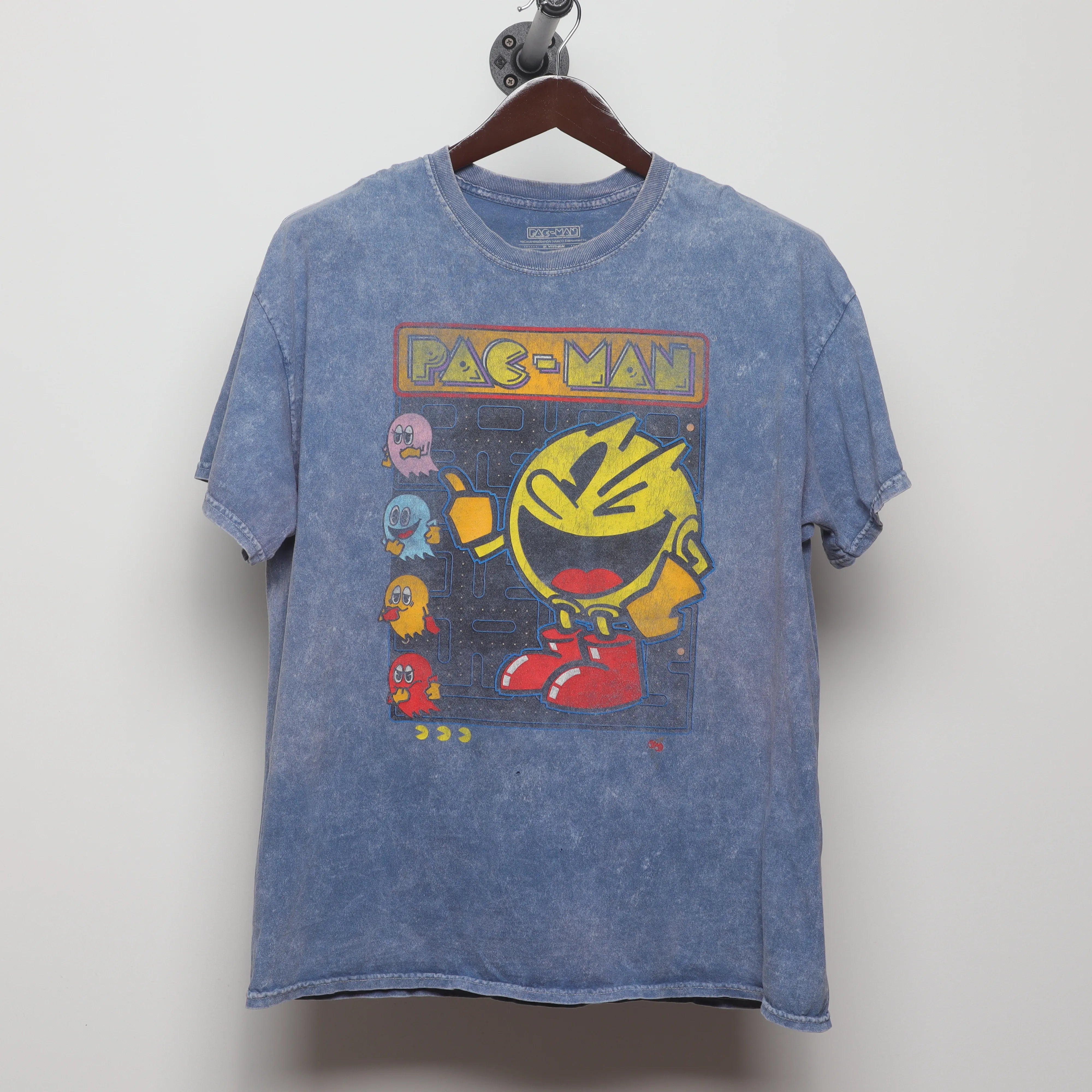 Front view of Vintage Pac-Man Acid Wash Video Game T-Shirt L