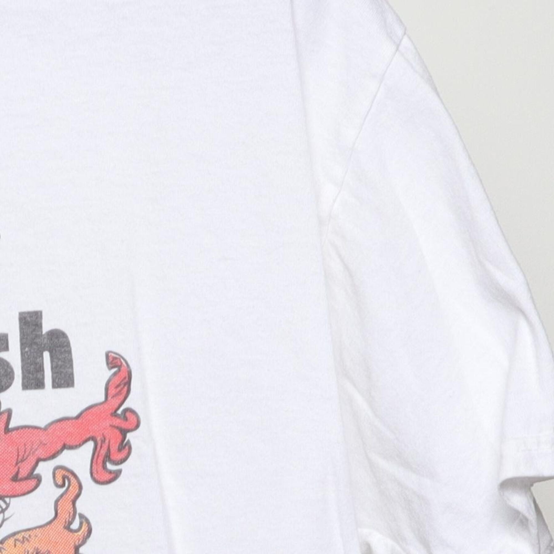 Close-up of the Right sleeve on the Vintage Y2K Phish "One Fish Two Fish Dead Fish Newphish" T-Shirt - L