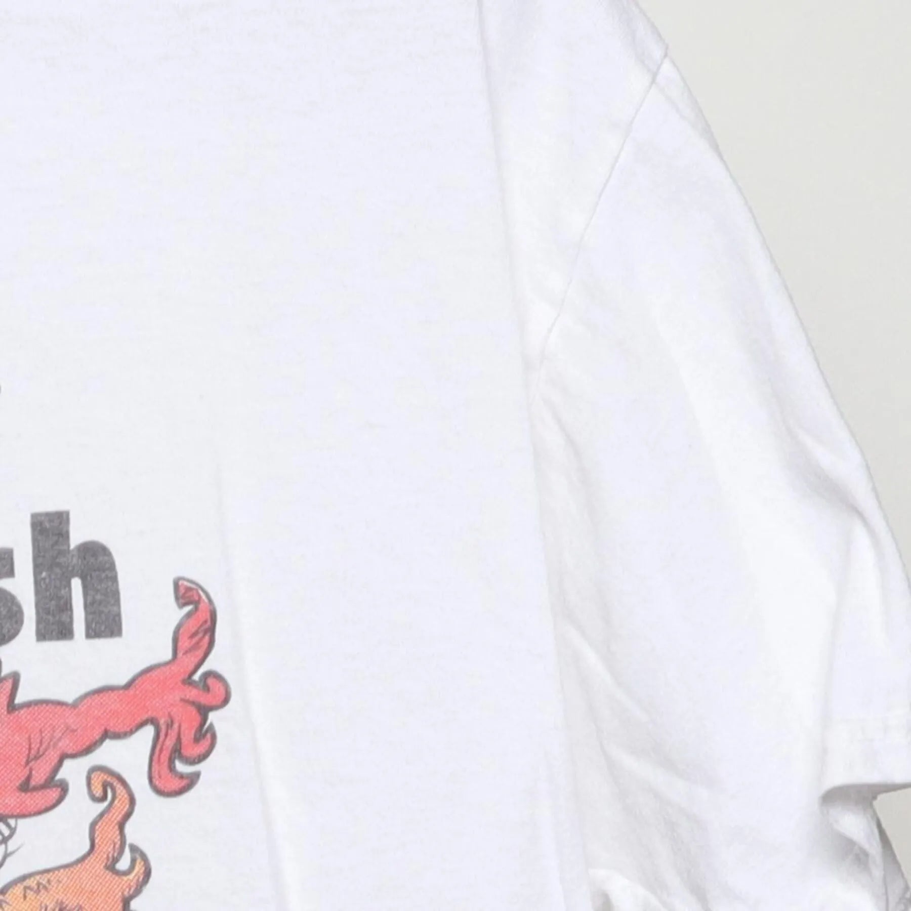 Close-up of the Right sleeve on the Vintage Y2K Phish "One Fish Two Fish Dead Fish Newphish" T-Shirt - L