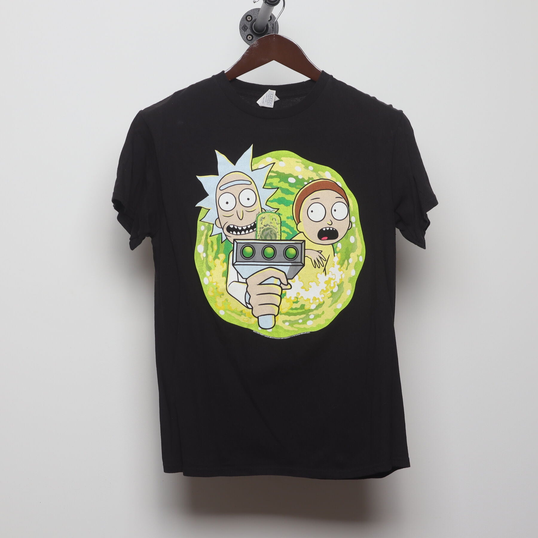 Front view of Vintage 2010s Rick and Morty "Portal Gun" T-Shirt - S