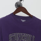Close-up of the collar and tag on the Vintage Y2K Champion "Stonehill College Skyhawks" T-Shirt - M