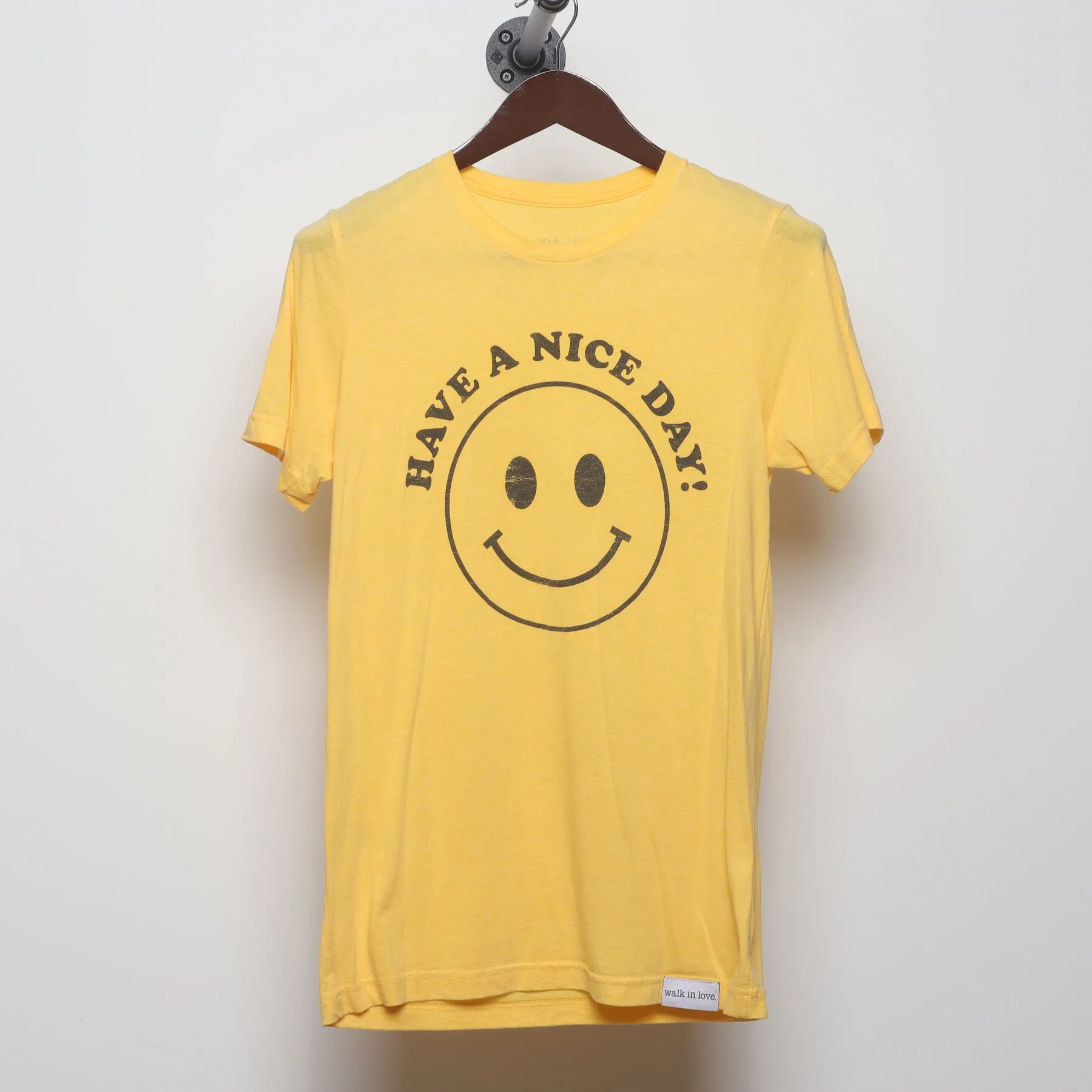 Front view of Vintage 1970s walk in love. "Have A Nice Day" Smiley Face T-Shirt - XS