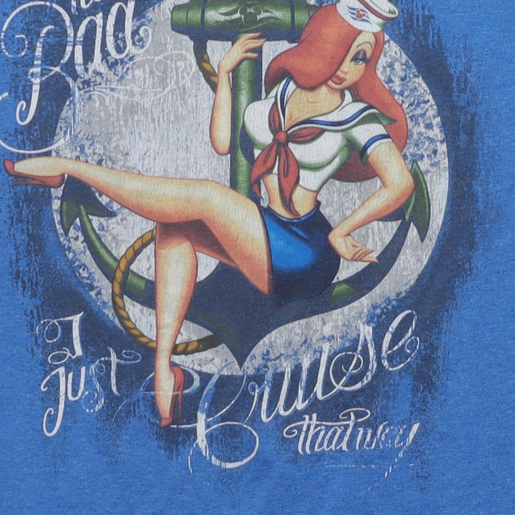 Close-up of the main graphic on the Vintage Y2K Disney Cruise Line "I'm Not Bad I'm Just Cruise Drawn That Way" T-Shirt - S