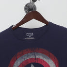 Close-up of the collar and tag on the Vintage 2010s Marvel "Captain America Shield" T-Shirt - L