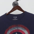 Close-up of the collar and tag on the Vintage 2010s Marvel "Captain America Shield" T-Shirt - L