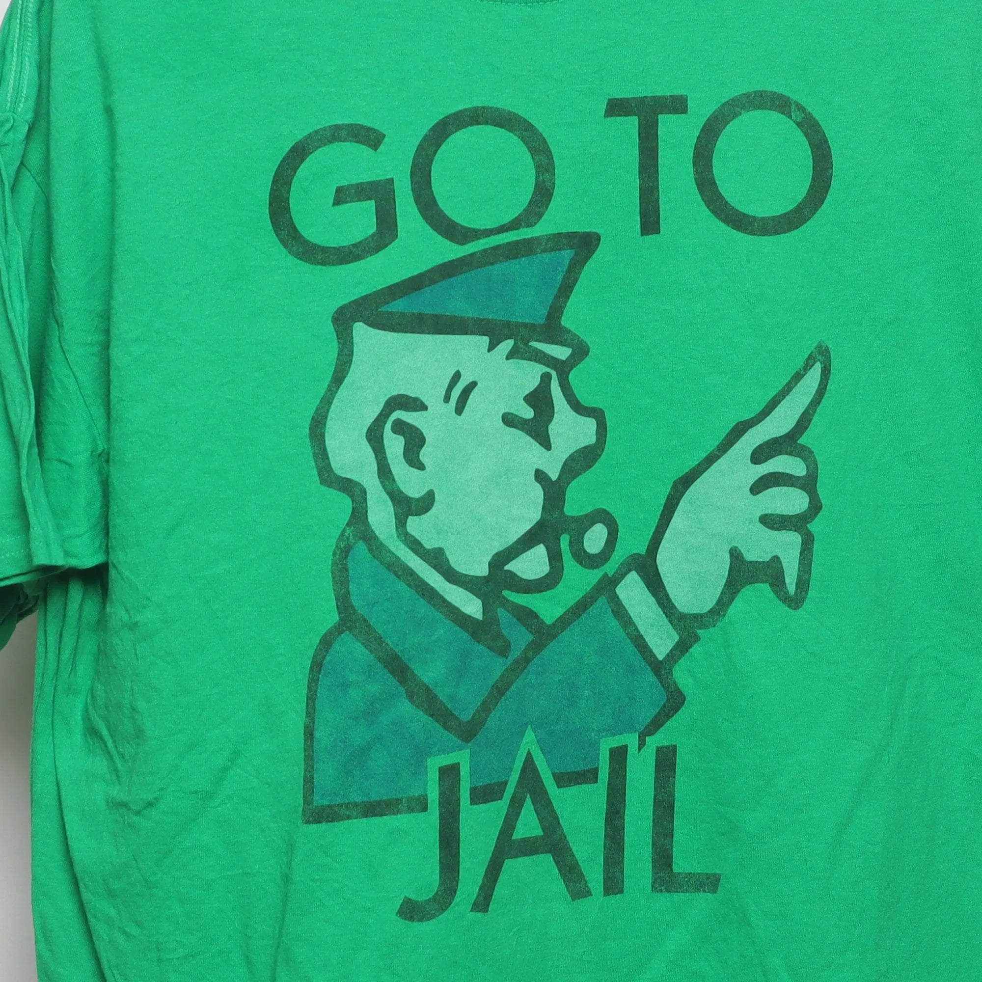 Close-up of the main graphic on the Vintage-Style Monopoly Go To Jail Graphic T-Shirt XL
