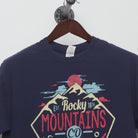 Close-up of the collar and tag on the Vintage Style Rocky Mountains Souvenir T-Shirt M