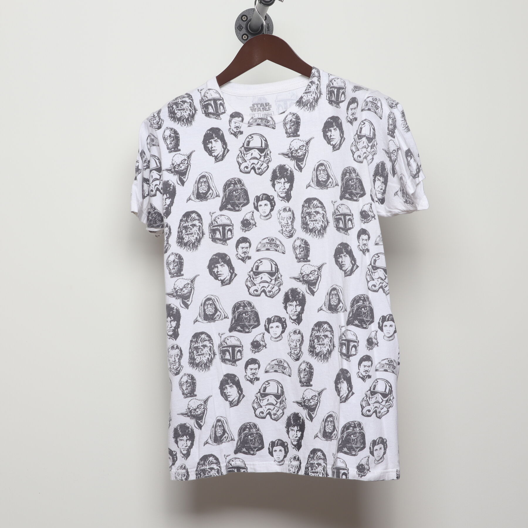 Front view of Vintage Y2K Star Wars "All Over Character Print" T-Shirt - S