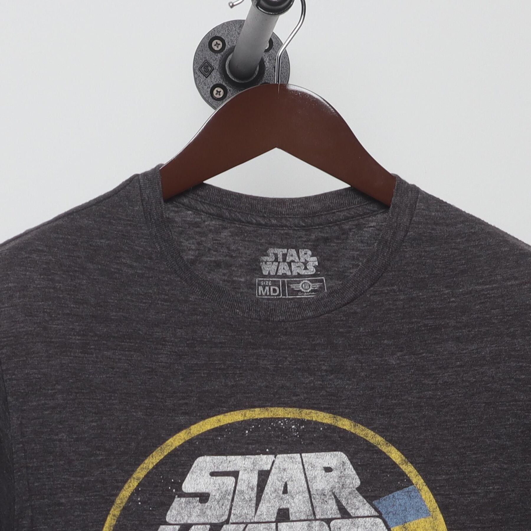 Close-up of the collar and tag on the Vintage 1970s Star Wars "TIE Fighter Logo" T-Shirt - S