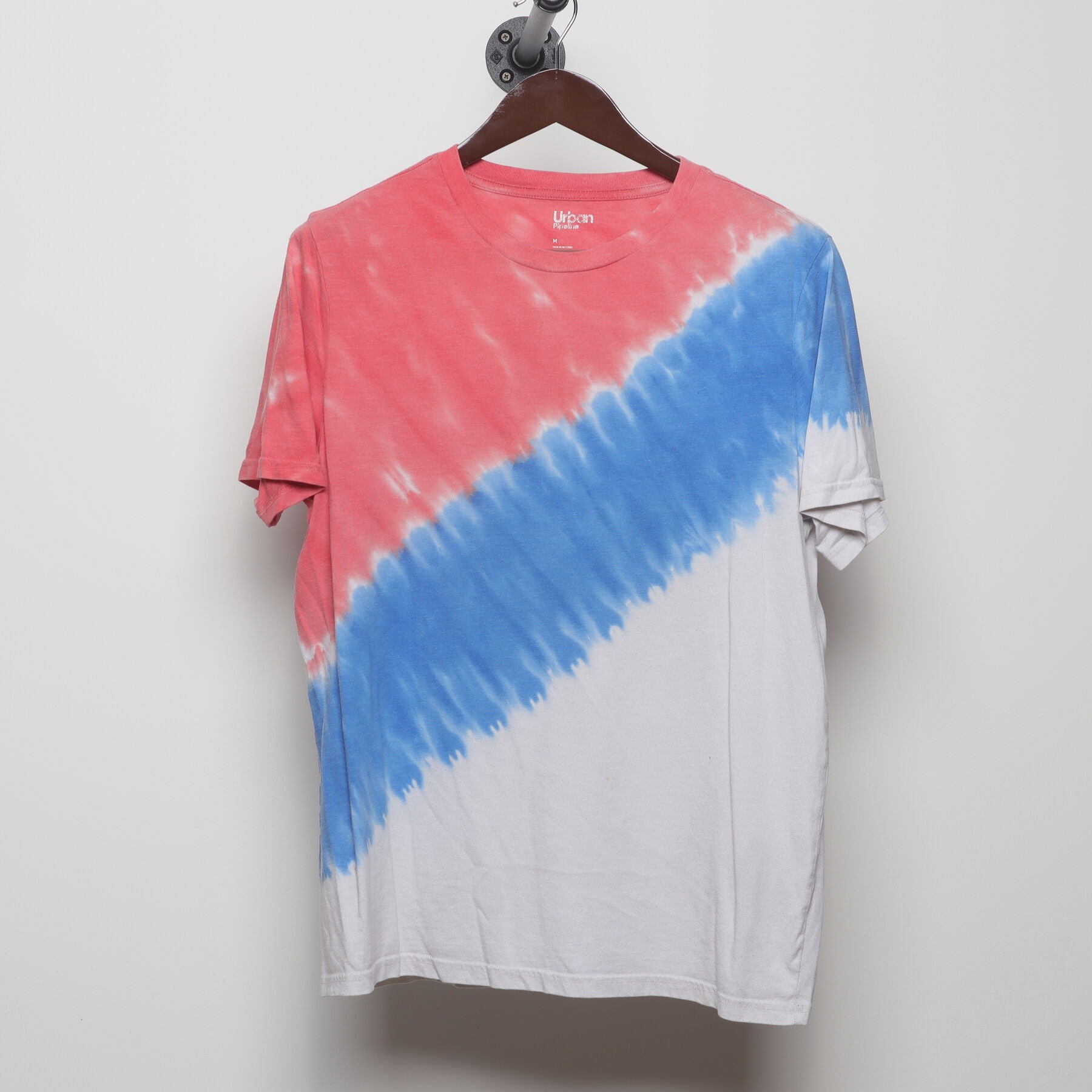 Front view of Vintage Y2K Urban Pipeline "Red White & Blue Diagonal Tie-Dye" T-Shirt - M