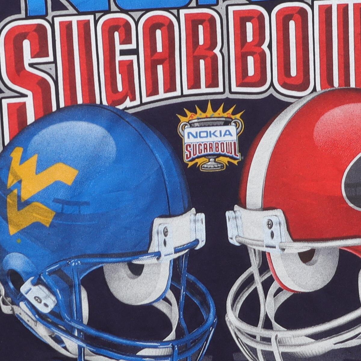 Close-up of the main graphic on the Vintage Y2K 2006 Nokia Sugar Bowl "Georgia vs West Virginia" T-Shirt - L