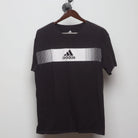 Front view of Vintage Y2K Adidas "Pixelated Bar Logo" T-Shirt - L