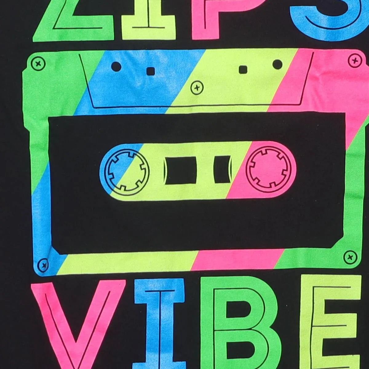 Close-up of the main graphic on the Vintage Y2K Akron Zips "Zips Vibe Cassette" T-Shirt - S