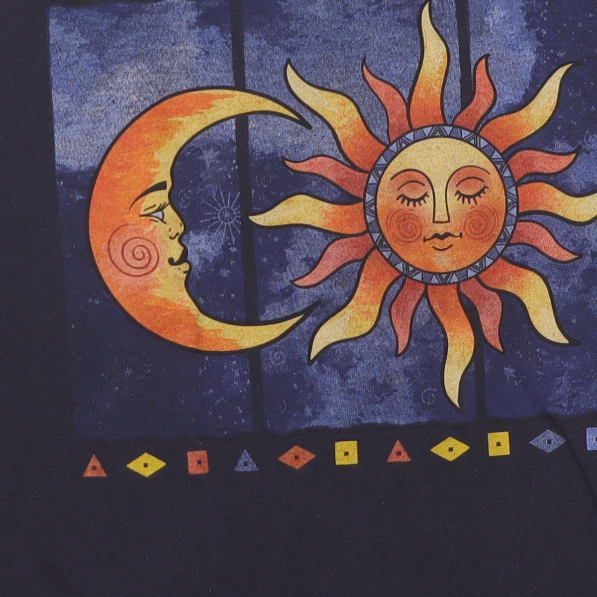 Close-up of the main graphic on the Vintage Y2K Anvil "Celestial Sun & Moon" T-Shirt - L