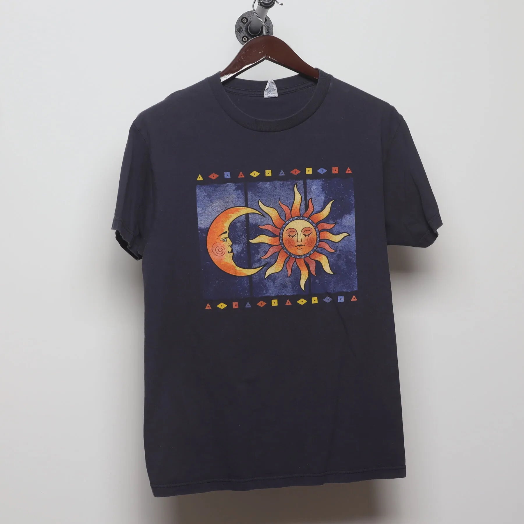 Front view of Vintage Y2K Anvil "Celestial Sun & Moon" T-Shirt - L