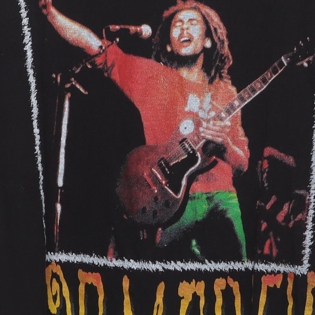 Close-up of the main graphic on the Vintage Y2K Bob Marley "Live Performance" T-Shirt - M