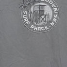 Close-up of the main graphic on the Vintage Y2K Budweiser "Surf Shack" T-Shirt - L