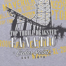 Close-up of the main graphic on the Vintage Y2K Cedar Point "Top Thrill Dragster Coaster Fanatic" T-Shirt - S