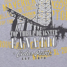 Close-up of the main graphic on the Vintage Y2K Cedar Point "Top Thrill Dragster Coaster Fanatic" T-Shirt - S