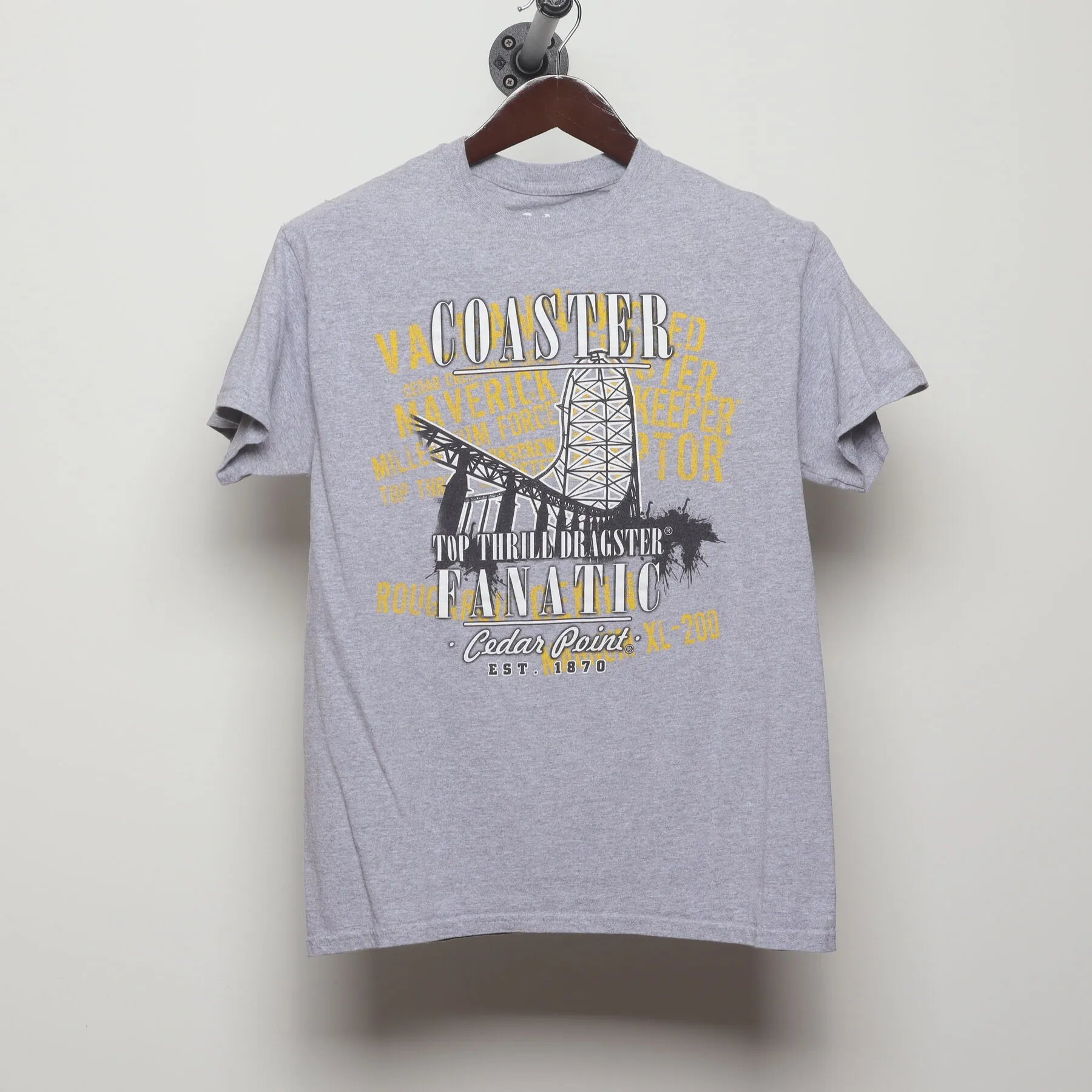 Front view of Vintage Y2K Cedar Point "Top Thrill Dragster Coaster Fanatic" T-Shirt - S