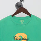 Close-up of the collar and tag on the Vintage Y2K Ebbets Field Flannels "Clearing Question Marks" T-Shirt - M