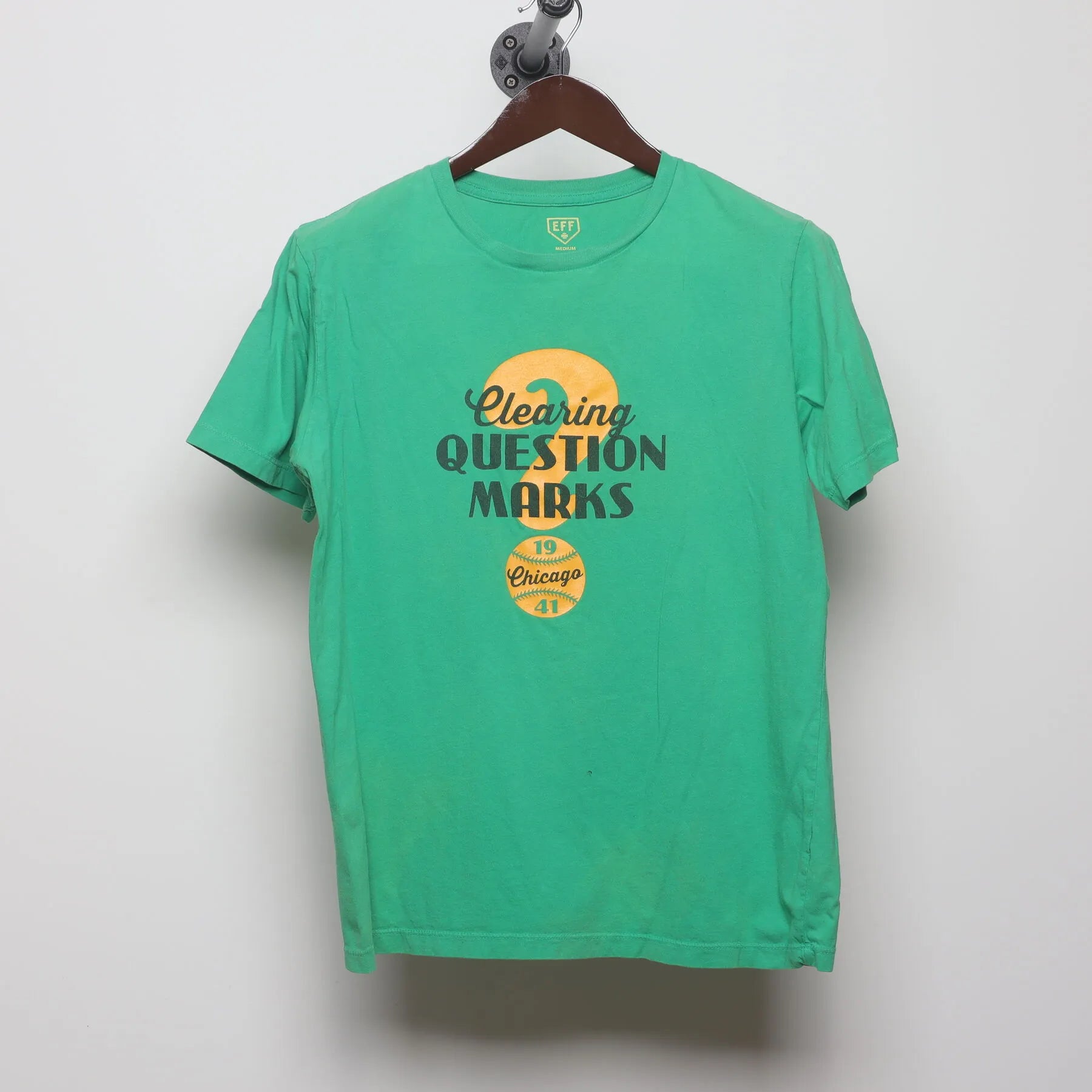 Front view of Vintage Y2K Ebbets Field Flannels "Clearing Question Marks" T-Shirt - M