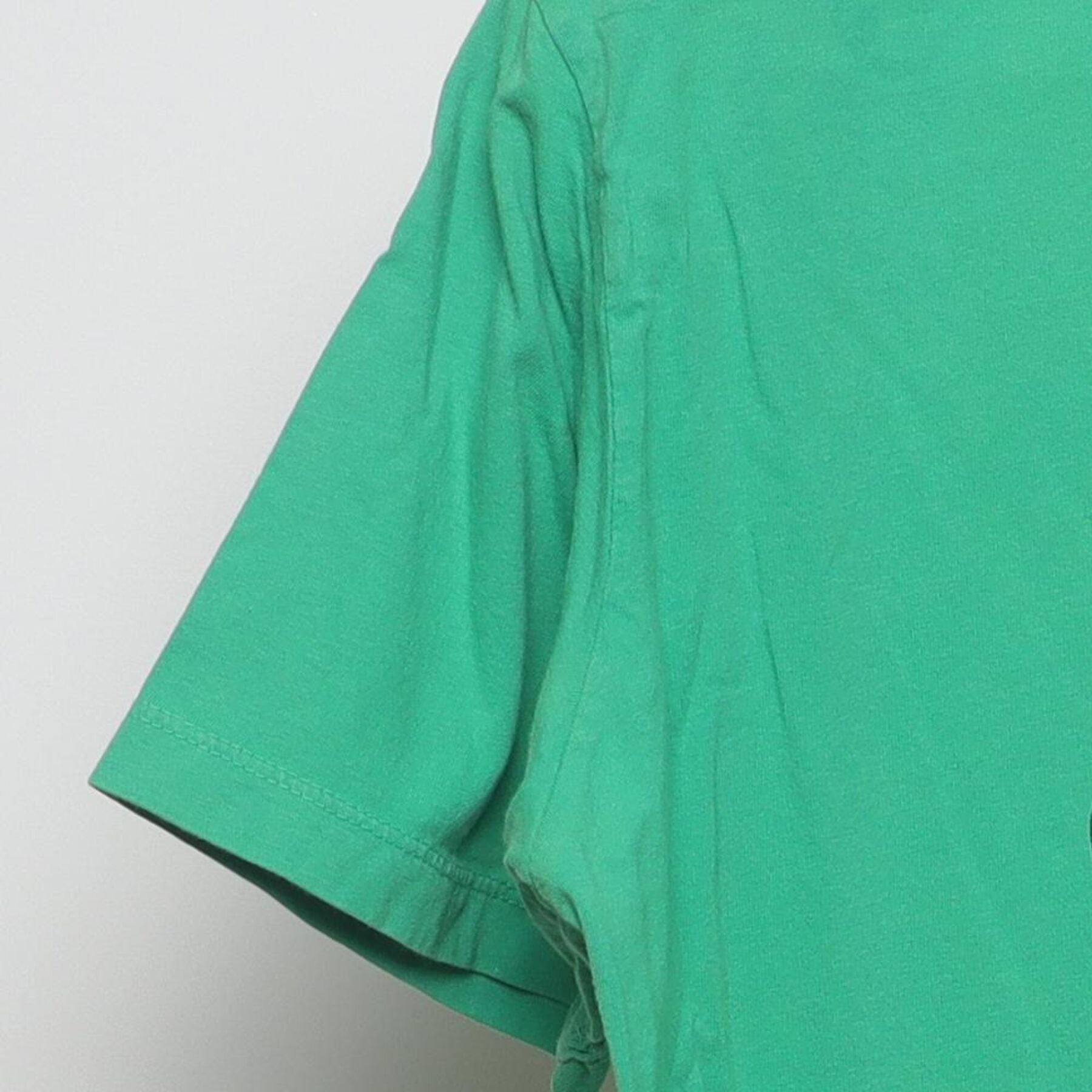 Close-up of the Left sleeve on the Vintage Y2K Ebbets Field Flannels "Clearing Question Marks" T-Shirt - M