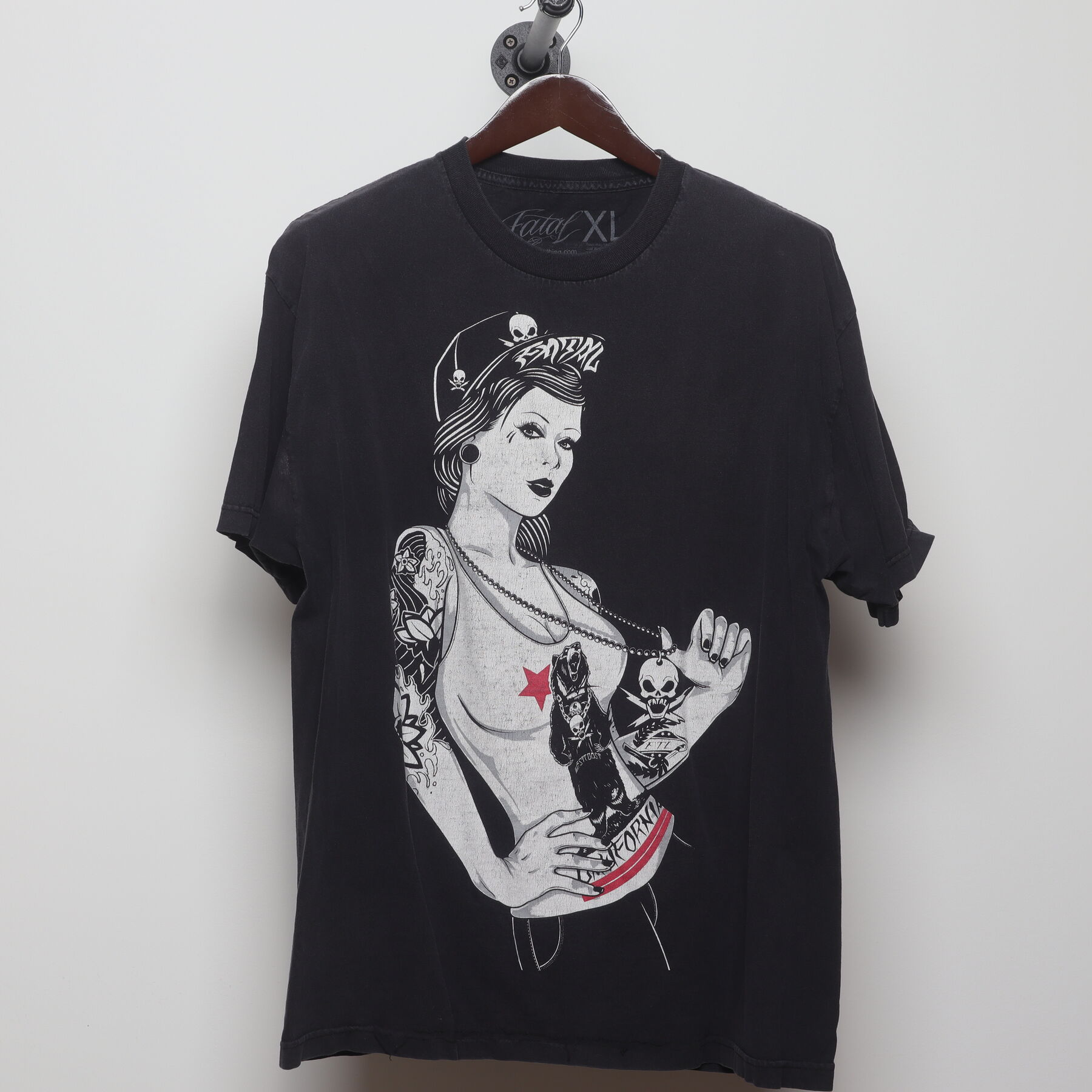 Front view of Vintage Y2K Fatal "Tattoo Pinup" T-Shirt - XL