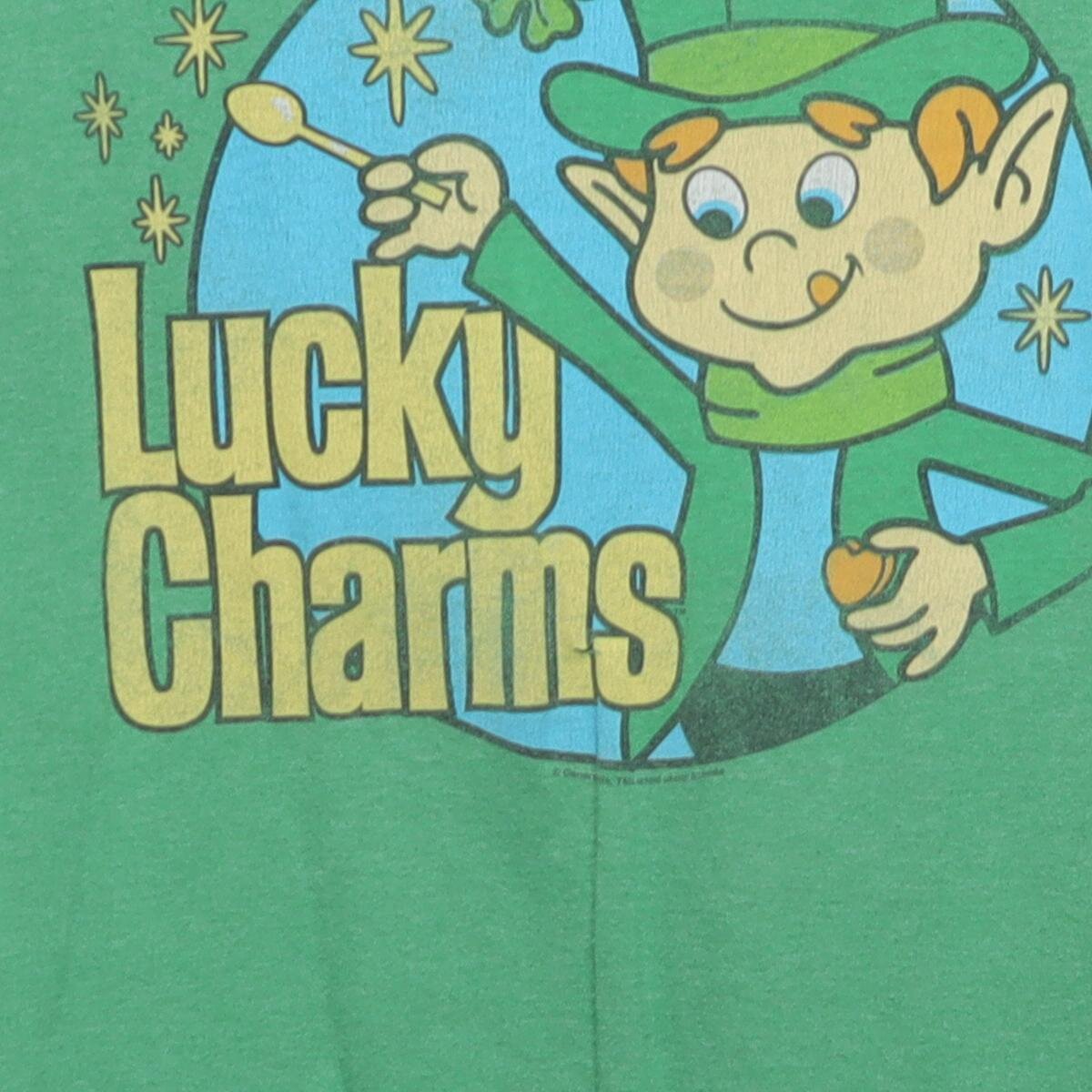 Close-up of the main graphic on the Vintage Y2K Lucky Charms "Lucky the Leprechaun" T-Shirt - XL