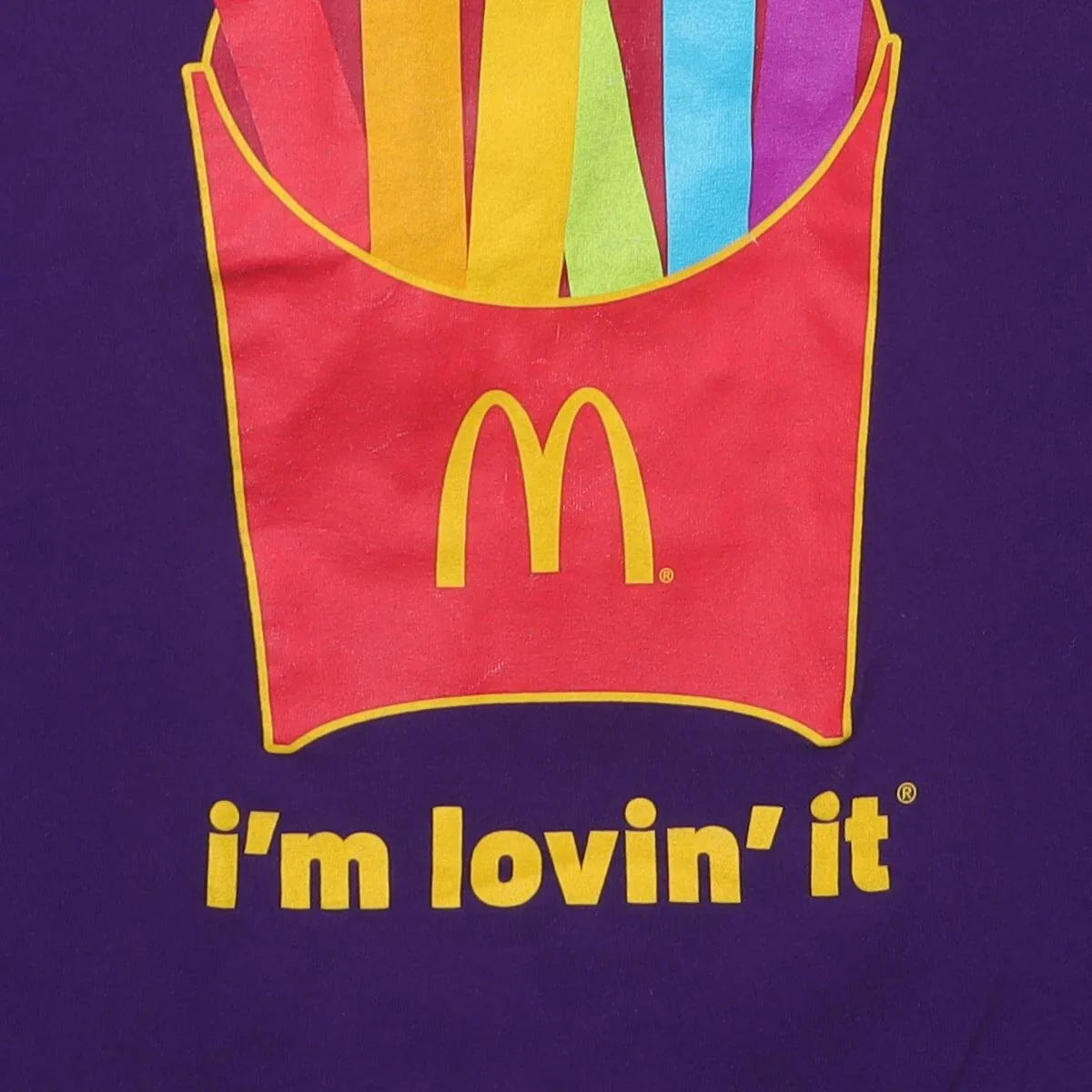 Close-up of the main graphic on the Vintage Y2K McDonald's "Rainbow Fries" T-Shirt - M