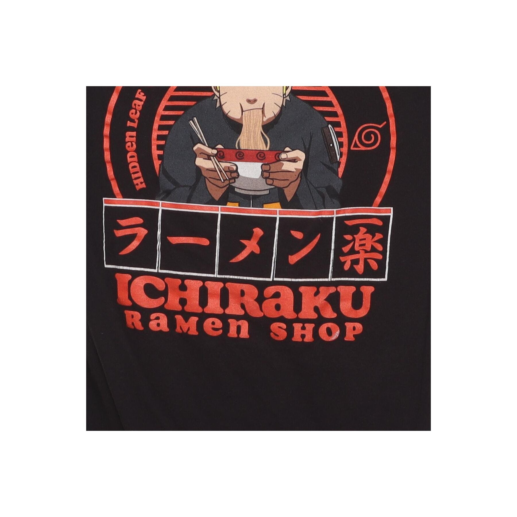 Close-up of the main graphic on the Vintage Y2K Naruto "Ichiraku Ramen Shop" T-Shirt - xs