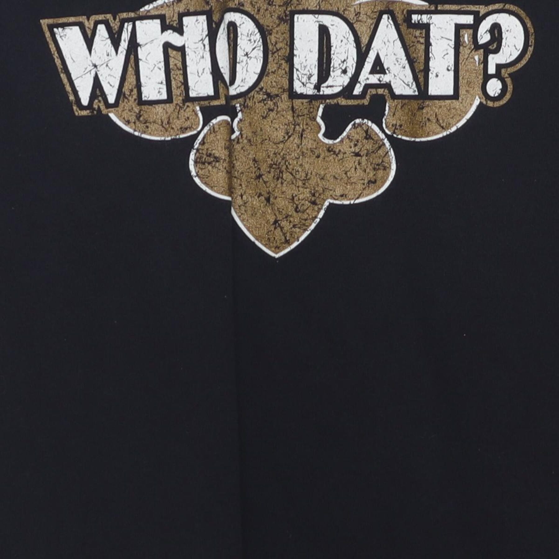 Close-up of the main graphic on the Vintage Y2K New Orleans Saints "Who Dat?" T-Shirt - XS