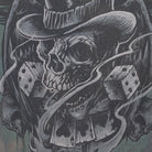 Close-up of the main graphic on the Vintage Y2K Skull "Gambler Skull" T-Shirt - L