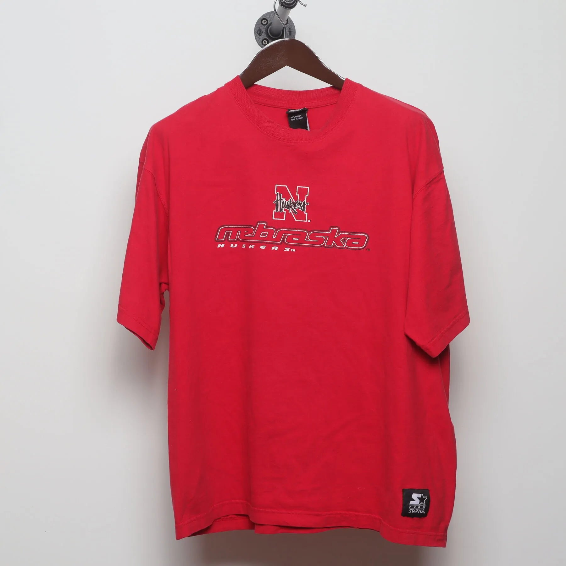 Front view of Vintage Y2K Starter Nebraska Huskers "Big N Logo" T-Shirt - XL