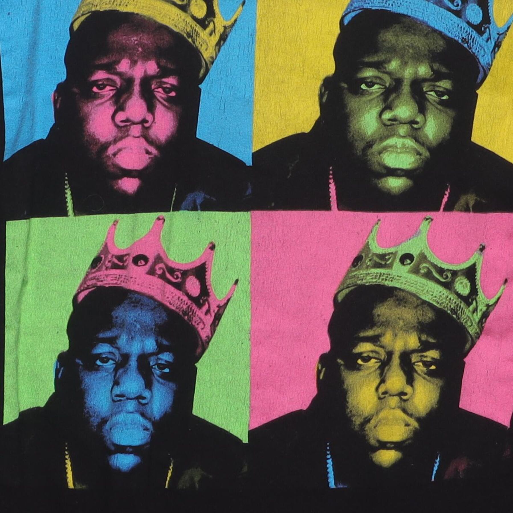 Close-up of the main graphic on the Vintage Y2K The Notorious B.I.G. "Warhol Pop Art Crown" T-Shirt - XL