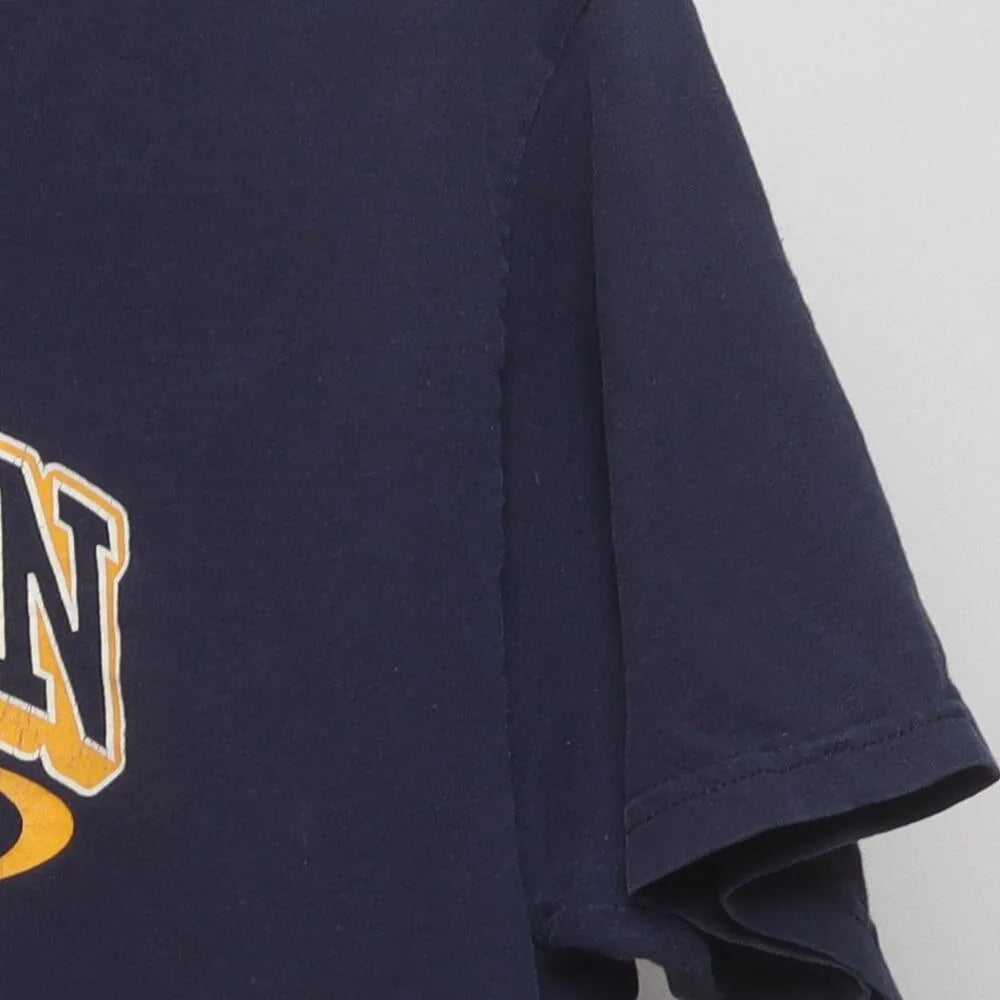 Close-up of the sleeve on the Vintage Y2K University of Michigan "Dynasty vs Wanna-Be" T-Shirt - L